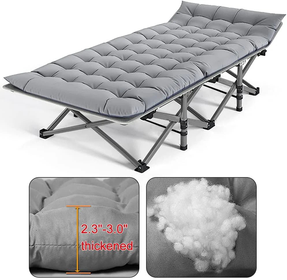 Lilypelle 75" Cots for Camping Traveling Fold Cot for Adults Portable Heavy Duty Sleeping Bed with Mattress Pad& Carry Bag