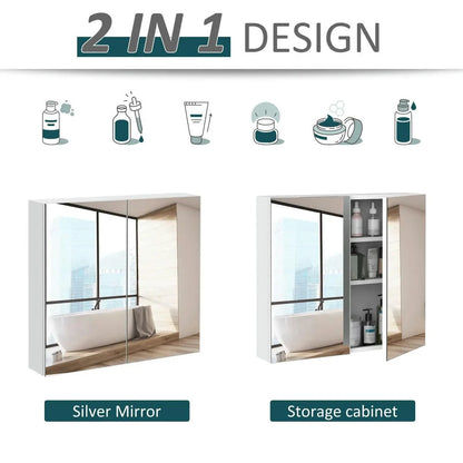 Topcobe Bathroom Mirrored Cabinet, 24"x22" Steel Frame Medicine Cabinet, Wall-Mounted Storage Organizer with Double Doors, Modern Furniture for Bathroom, White