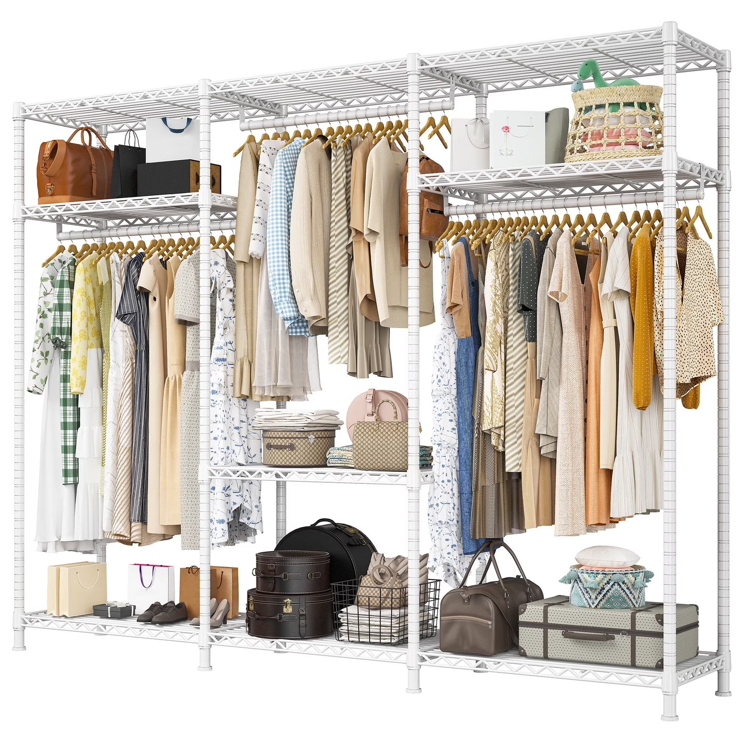 EnHomee Clothing Rack Portable Closet Organizer with 9 Shelves & 3 Rods,Heavy Duty Adjustable Wardrobe Rack 795 LBS CapacityBlack