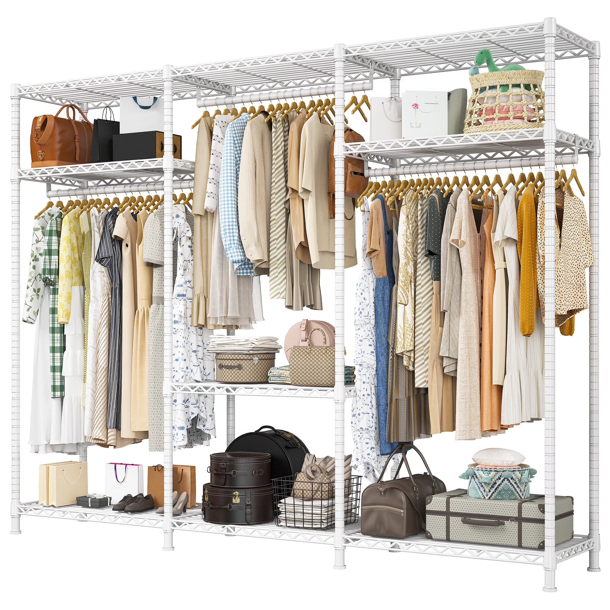 EnHomee Clothing Rack Portable Closet Organizer with 9 Shelves & 3 Rods,Heavy Duty Adjustable Wardrobe Rack 795 LBS CapacityBlack
