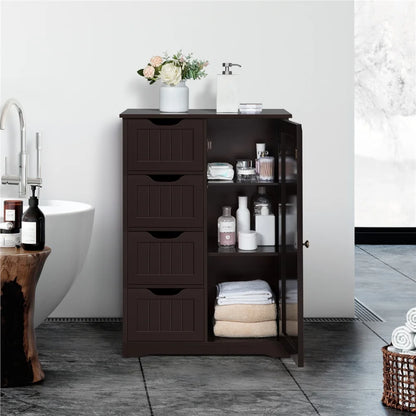 Alden Design Wooden Bathroom Storage Cabinet with 4 Drawers & Cupboard, Espresso