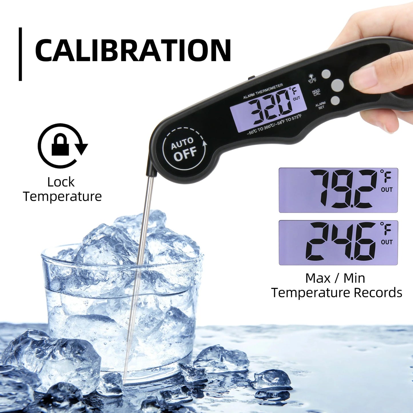 Meat Thermometer 304 Stainless Steel Meat Thermometer Probe LCD Food Thermometer Digital Extra-Long Thermometer for Cooking IP65 Waterproof