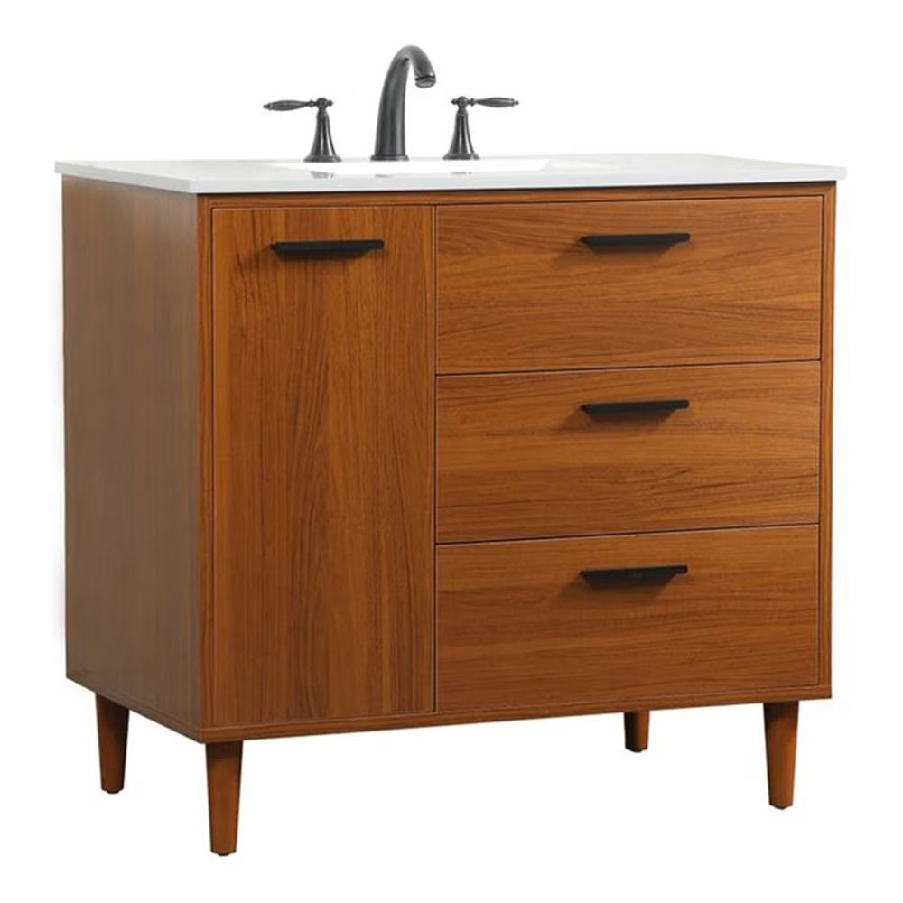 Elegant Decor Baldwin 36" Solid Wood and MDF Bathroom Vanity in Walnut