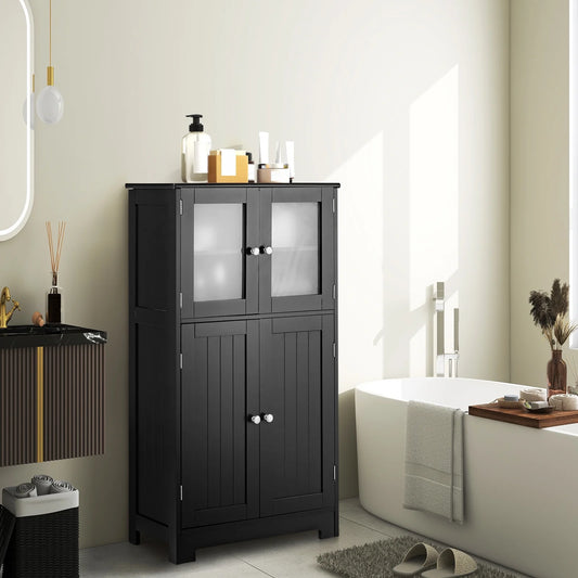 Costway Bathroom Floor Storage Cabinet Kitchen Cupboard w/Doors& Adjustable Shelf Black