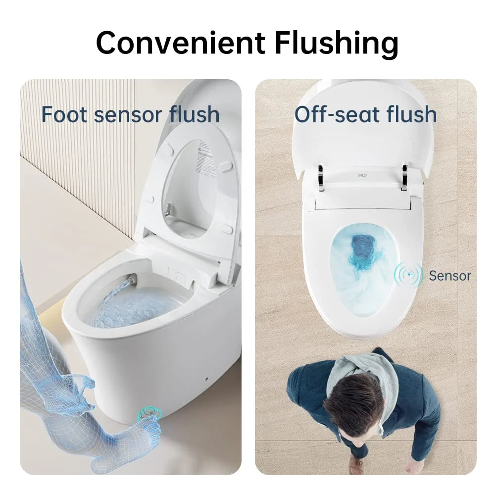 EPLO Smart Toilet with Foam Shield Splash Proof, One Piece Bidet Toilet,Dual Auto Flush,Foot Sensor Operation,Modern Elongated Toilet E16