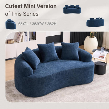 Loveseat Sectional Sofa for Living Room, 65’Modern Luxury Plush Chenille Extra Deep Seat Curved Cloud Floor Couch with 3 Throw Pillows for Small Spaces, No Assembly Needed, Sapphire Blue