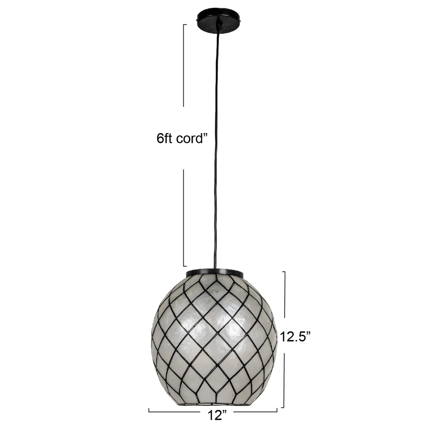 Robert Stevenson Lighting Marina Natural Capiz and Metal Orb Pendant Ceiling Light, Natural and Black