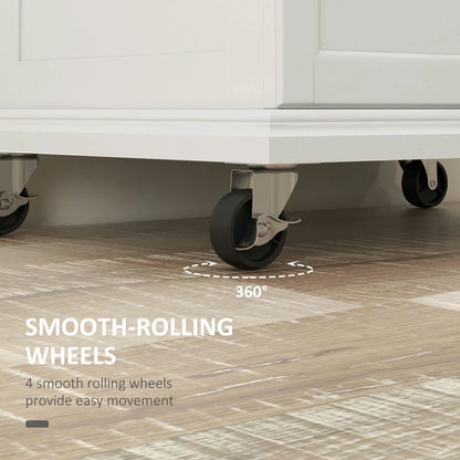 Barara King Kitchen Island,Rolling Island on Wheels, Kitchen Island Cart with Drawer, Towel Rack & Stainless Steel Countertop, Cream White