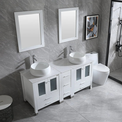 Wonline 60" Bathroom Vanity Wood Cabinet Double Ceramic Sink w/Mirror White