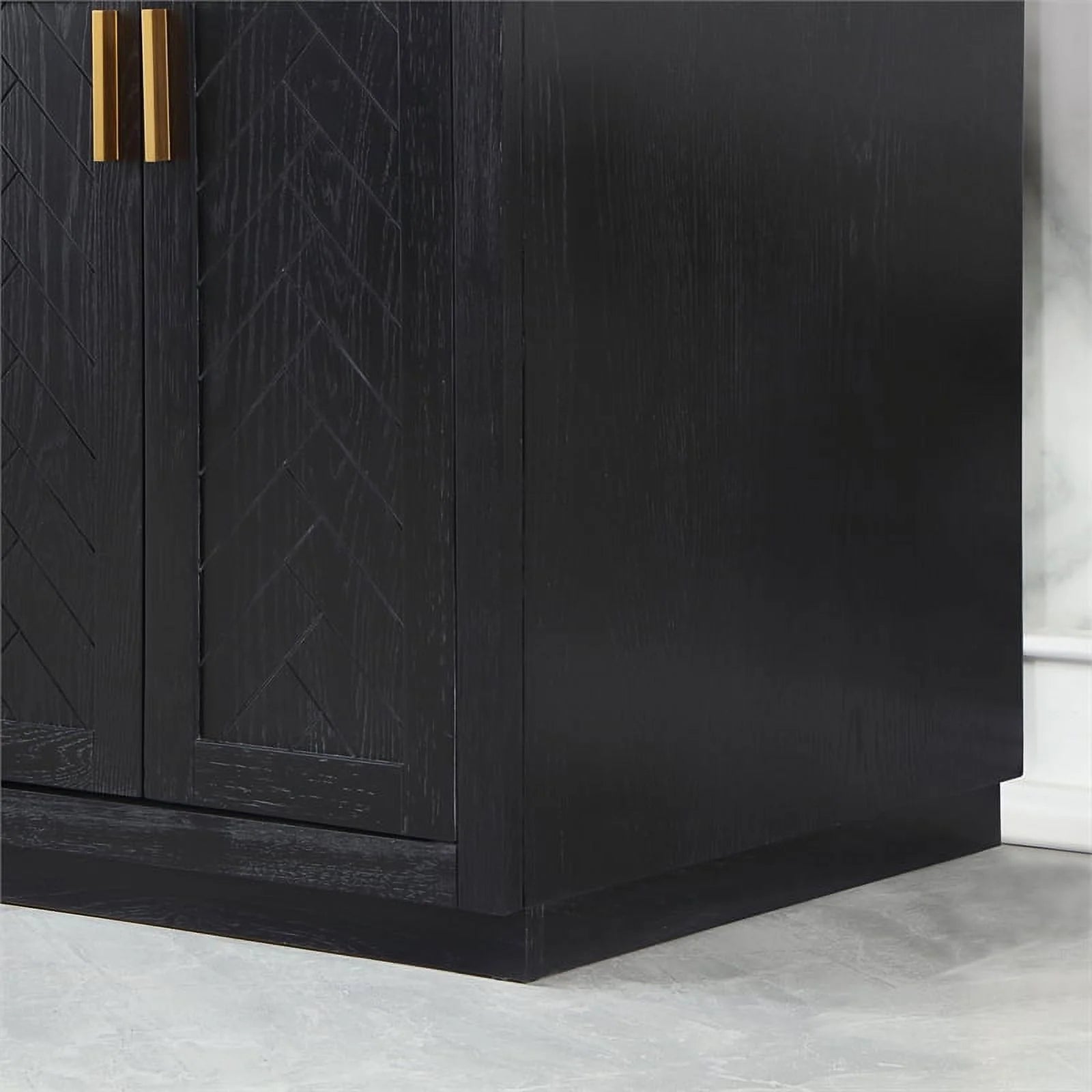 Gazsi 72" Double Bathroom Vanity Set in Black Oak with Grain White Composite Stone Countertop Without Mirror
