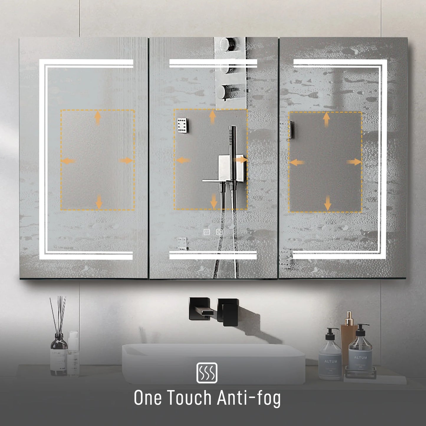 Ktaxon 48"x28" LED Bathroom Mirror Cabinet with Lights, Wall-Mounted Medicine w/Defogger, Dimmable, Memory function, Outlets & USB, White