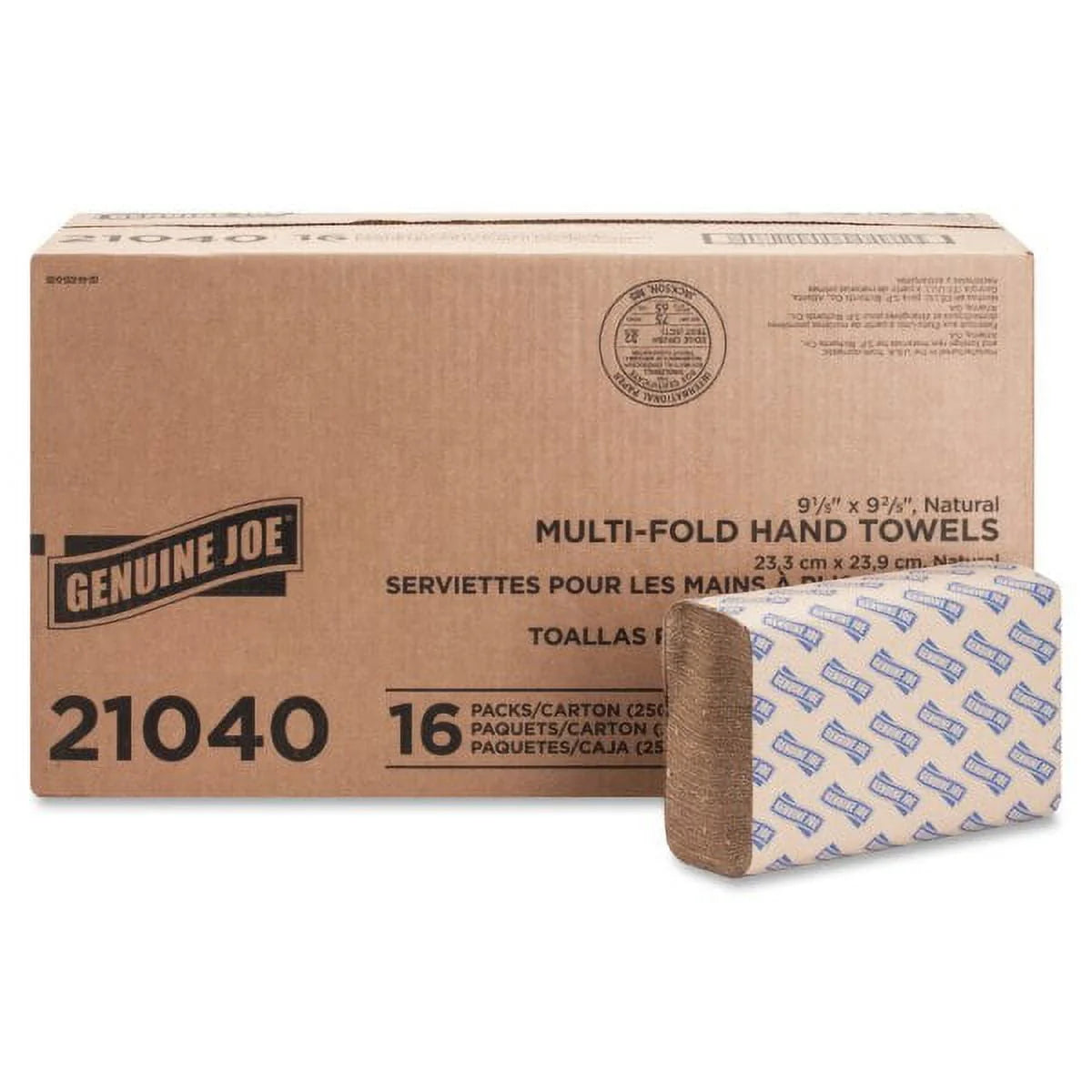 Genuine Joe Multi-Fold Natural Paper Towels, 250 Count, (Pack of 16)