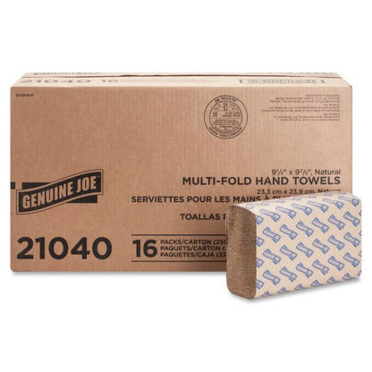 Genuine Joe Multi-Fold Natural Paper Towels, 250 Count, (Pack of 16)
